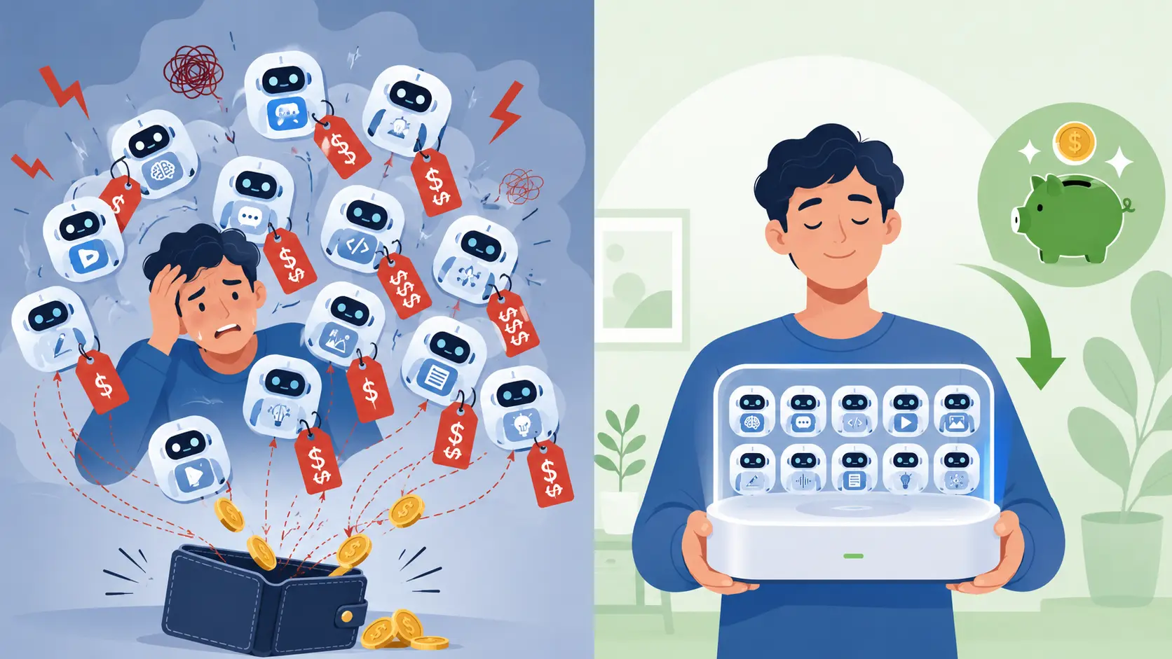 várias assinaturas de inteligência artificial caras versus uma plataforma única