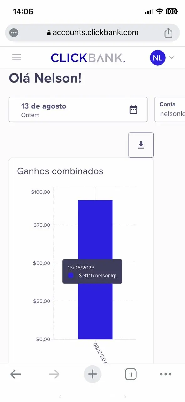 print das primeiras vendas no ClickBank